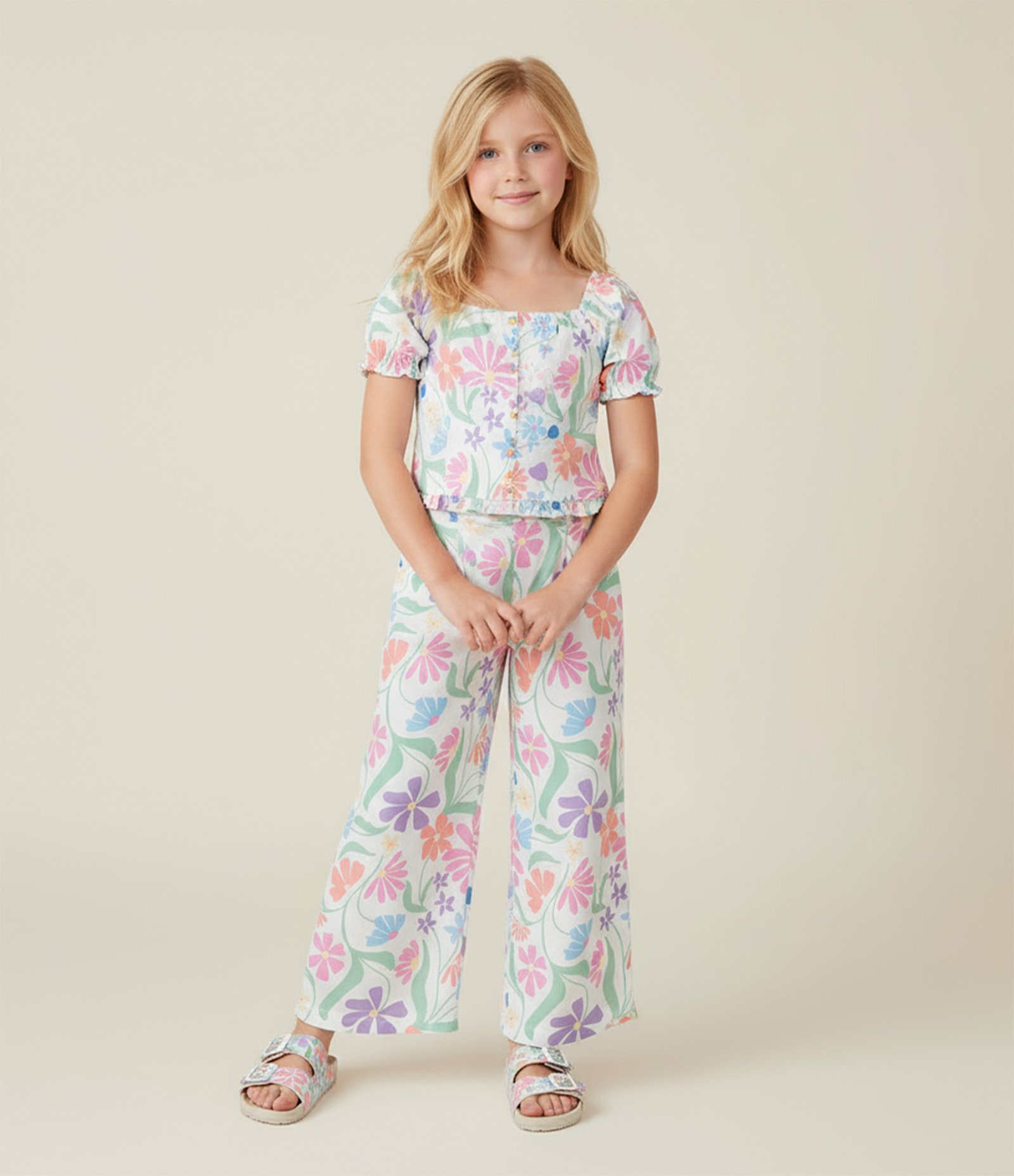 Blusa Infantil com Manga Bufante e Estampa Floral - Tam 5 a 14 Anos Multicores 1