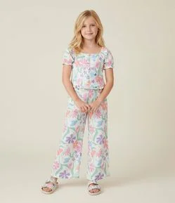 Blusa Infantil com Manga Bufante e Estampa Floral - Tam 5 a 14 Anos