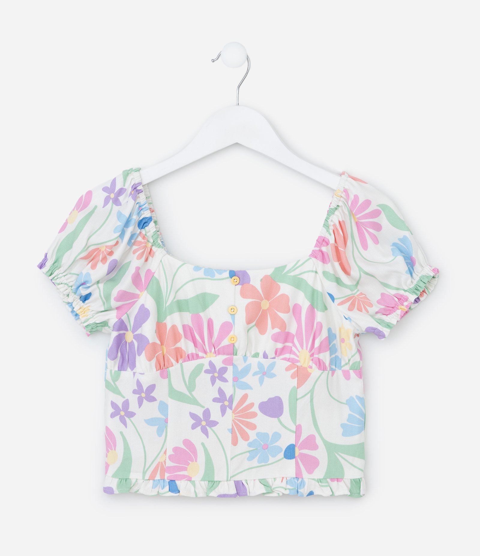 Blusa Infantil com Manga Bufante e Estampa Floral - Tam 5 a 14 Anos Multicores 2