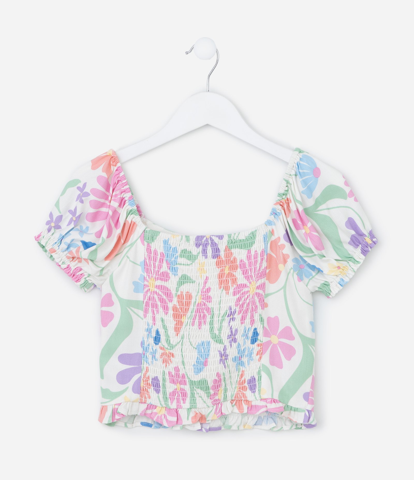Blusa Infantil com Manga Bufante e Estampa Floral - Tam 5 a 14 Anos Multicores 3