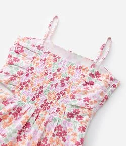 Vestido Infantil Maquinetado com Cut Out e Estampa Floral - Tam 7 a 14 Anos