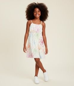 Vestido Infantil de Alcinha em Viscose com Estampa Floral - Tam 5 a 14 Anos