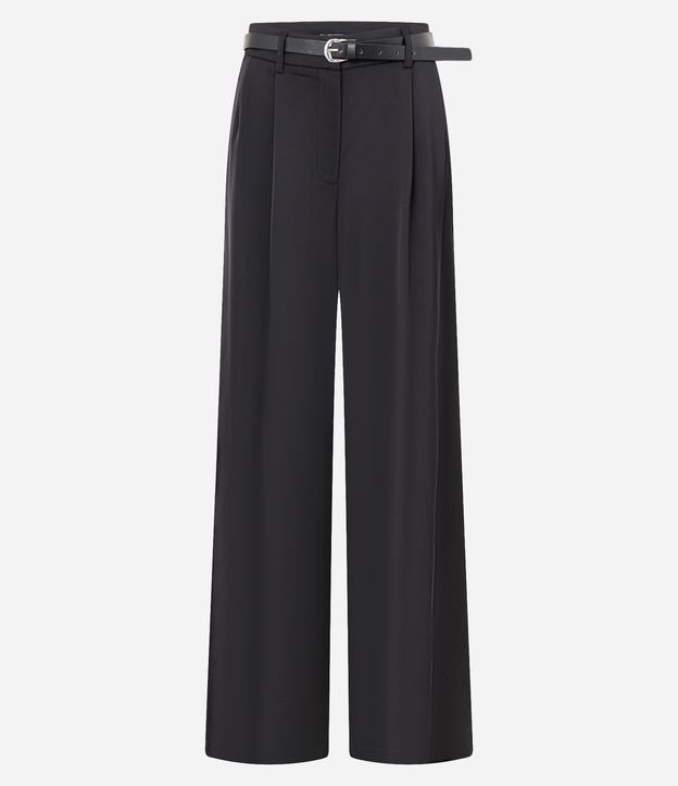Calça Pantalona em Alfaiataria com Cintinho e Pregas Frontais