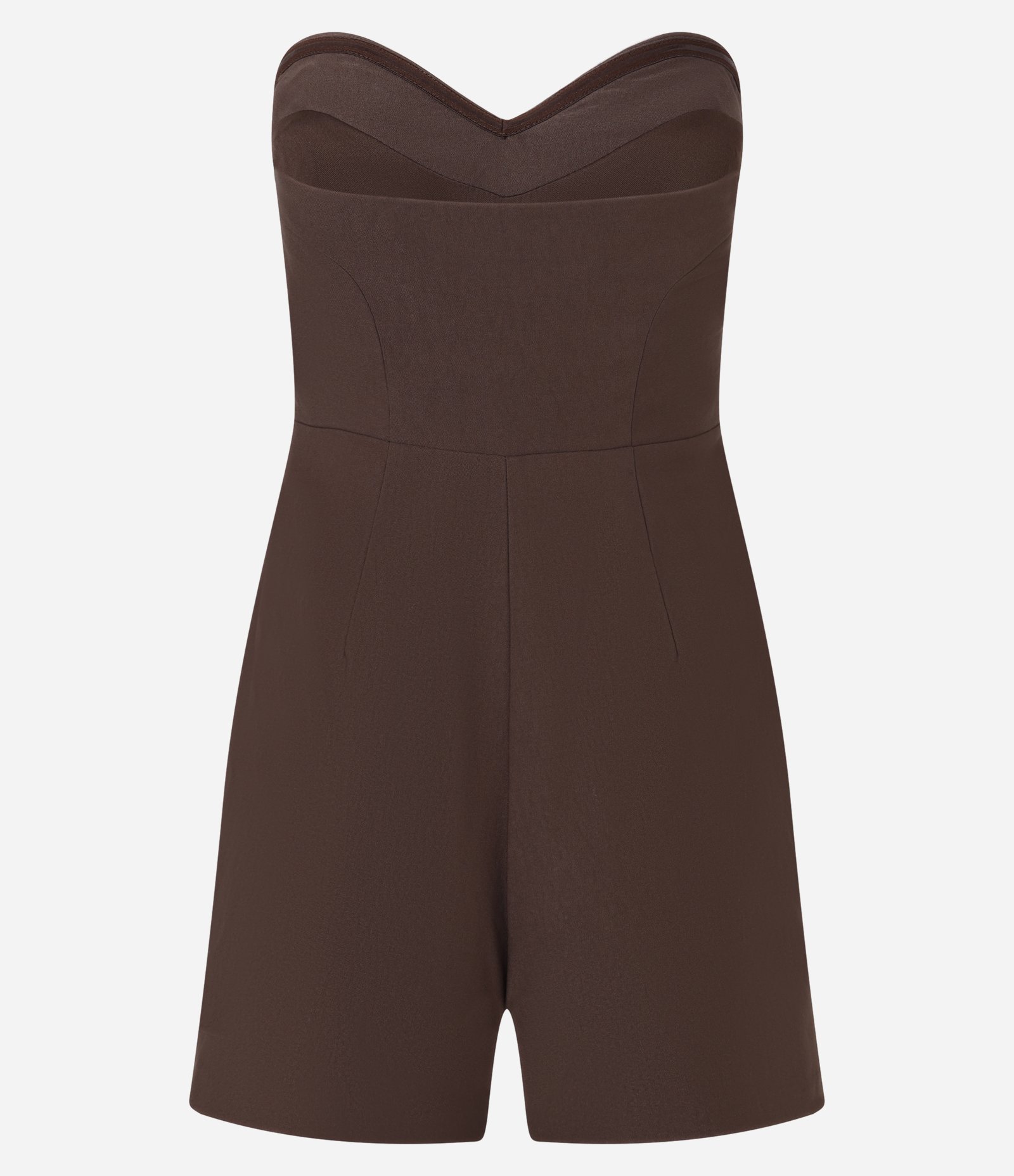 Macaquinho em Bengaline com Saia Sobreposta e Assimétrica Marrom 6