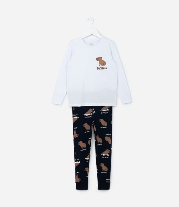 Pijama Infantil em Algodão com Estampa Capivara - Tam 6 a 14 Anos