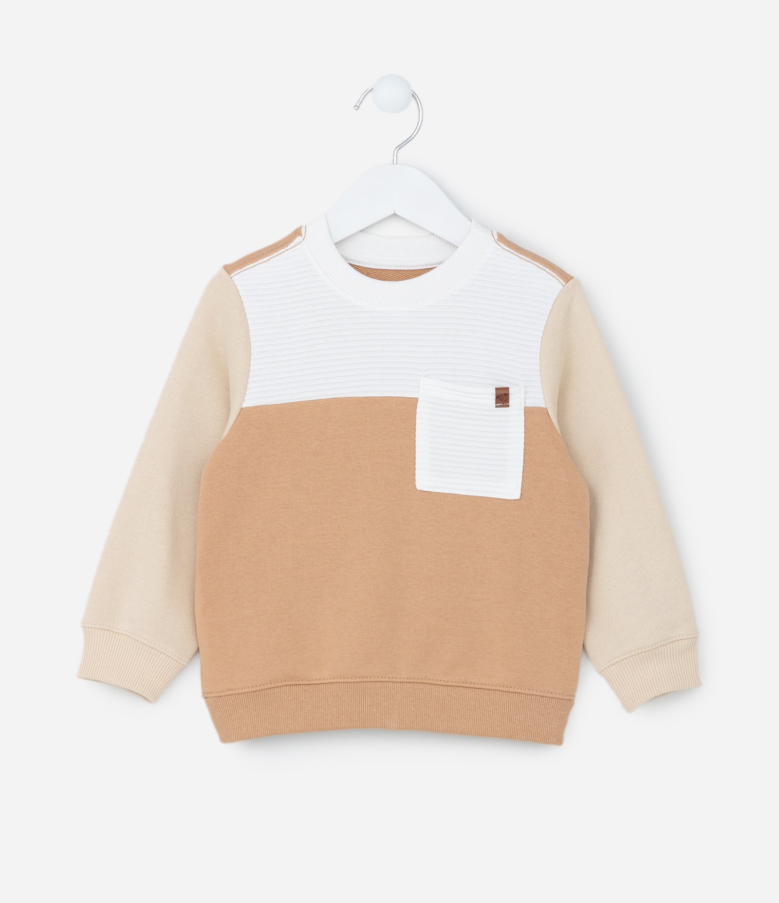 Casaco Infantil com Bolsinho e Recortes Contrastantes - Tam 1 a 6 Anos Marrom/Bege 1