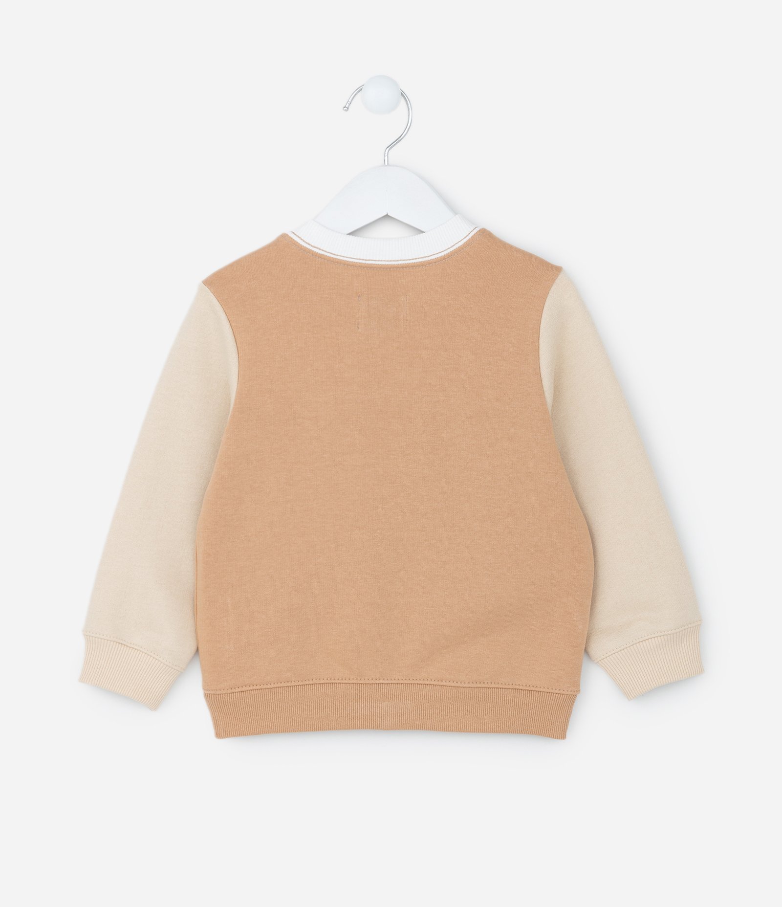 Casaco Infantil com Bolsinho e Recortes Contrastantes - Tam 1 a 6 Anos Marrom/Bege 2