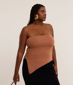 Blusa sem Manga em Tricô com Sobreposição e Fenda Lateral Curve & Plus Size