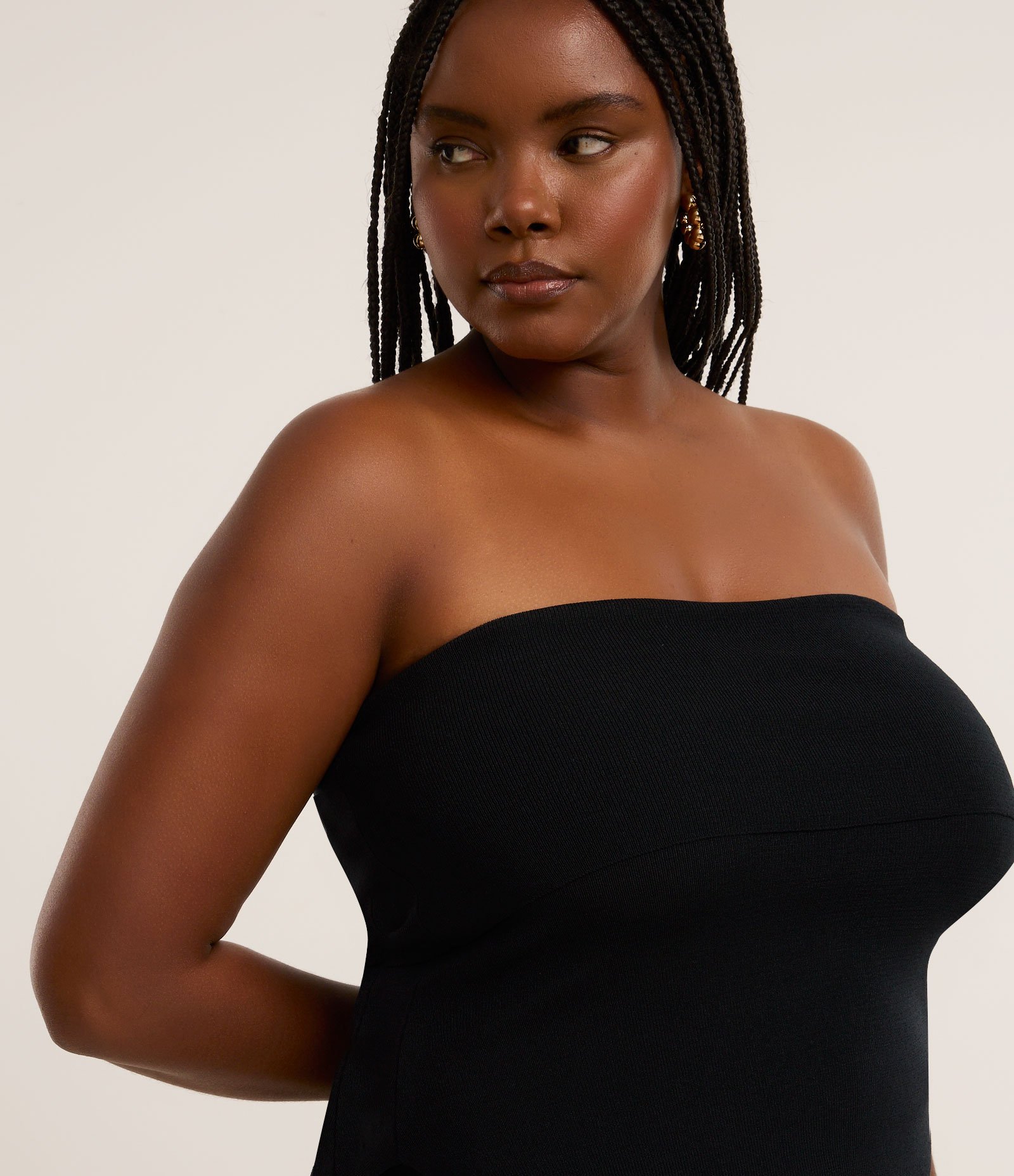 Blusa sem Manga em Tricô com Sobreposição e Fenda Lateral Curve & Plus Size Preto 3