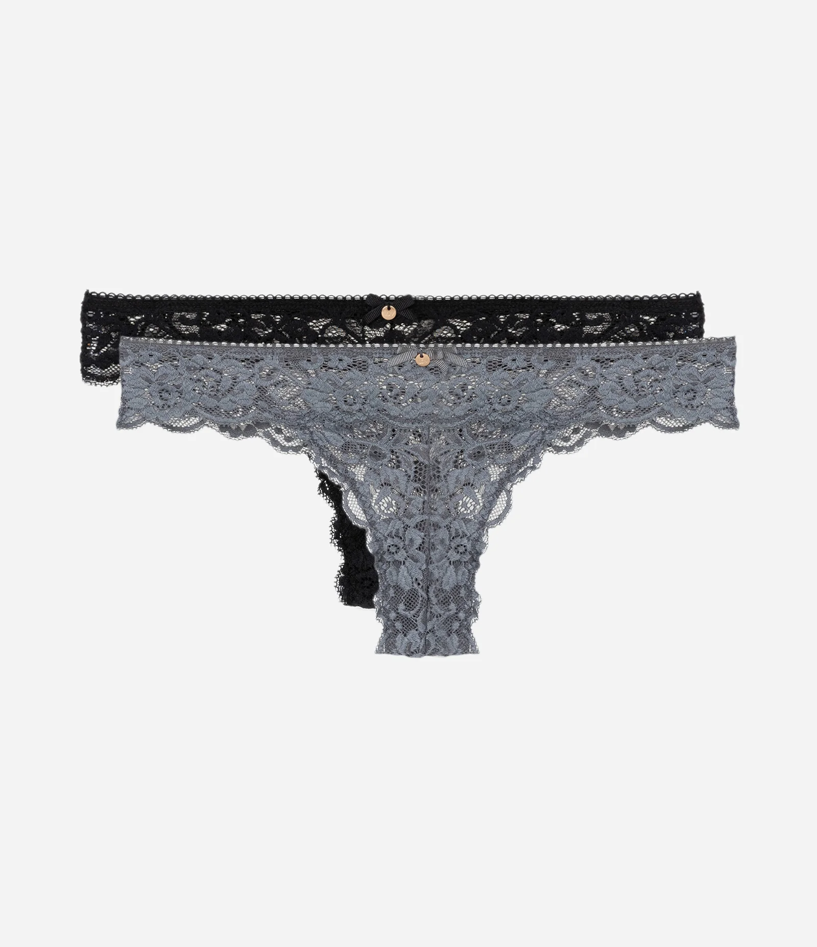 Kit 02 Calcinhas Biquíni Fio em Renda Preto/Cinza 1