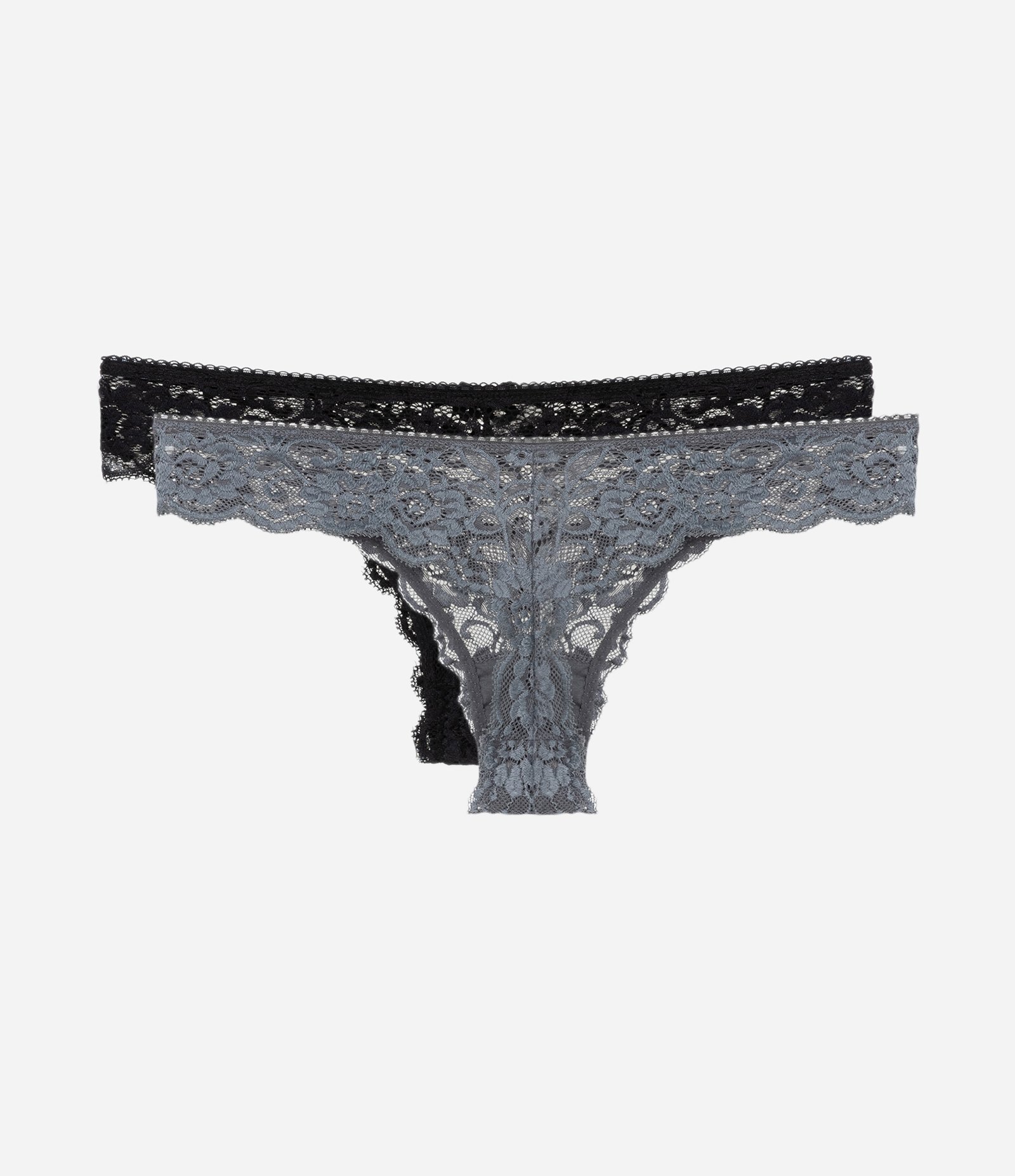 Kit 02 Calcinhas Biquíni Fio em Renda Preto/Cinza 2