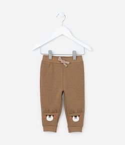 Calça Infantil em Moletom com Bordado Ursinho - Tam 0 a 18 meses