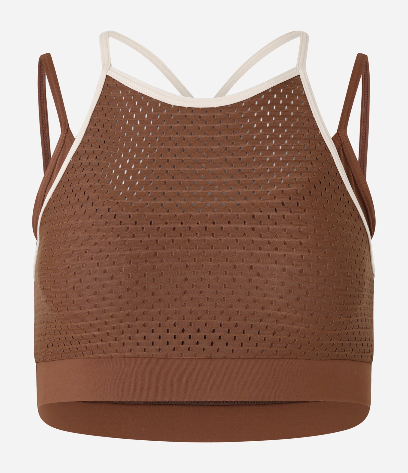 Top sem Bojo Esportivo em Microfibra Texturizada com Sobreposição Marrom 4