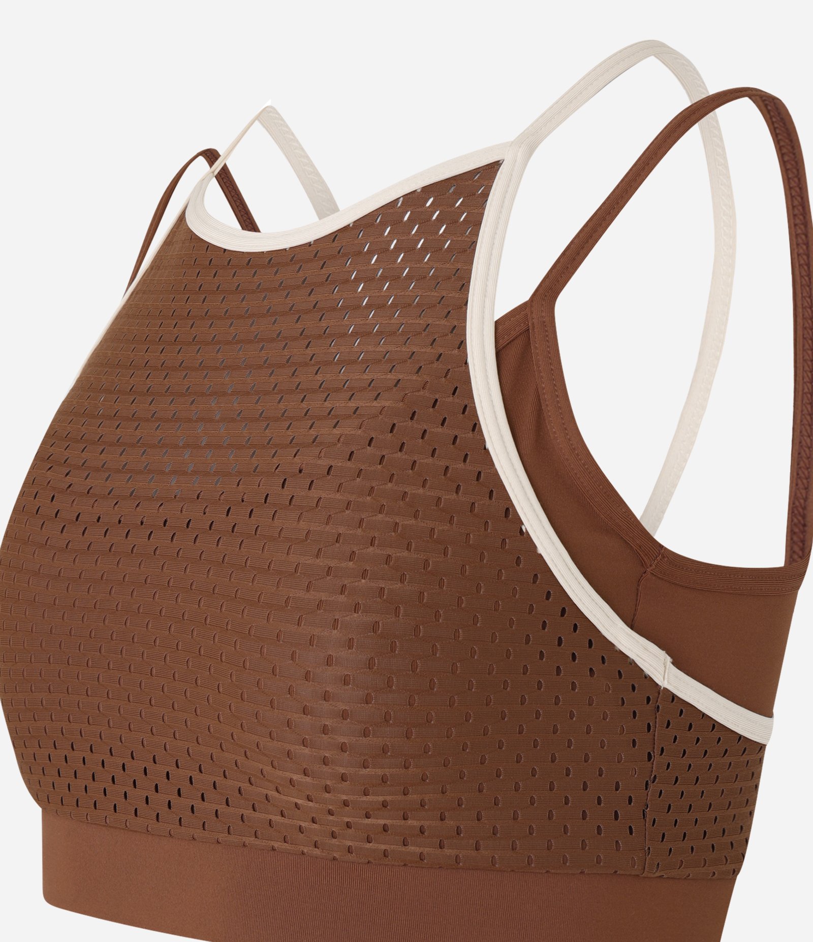 Top sem Bojo Esportivo em Microfibra Texturizada com Sobreposição Marrom 5