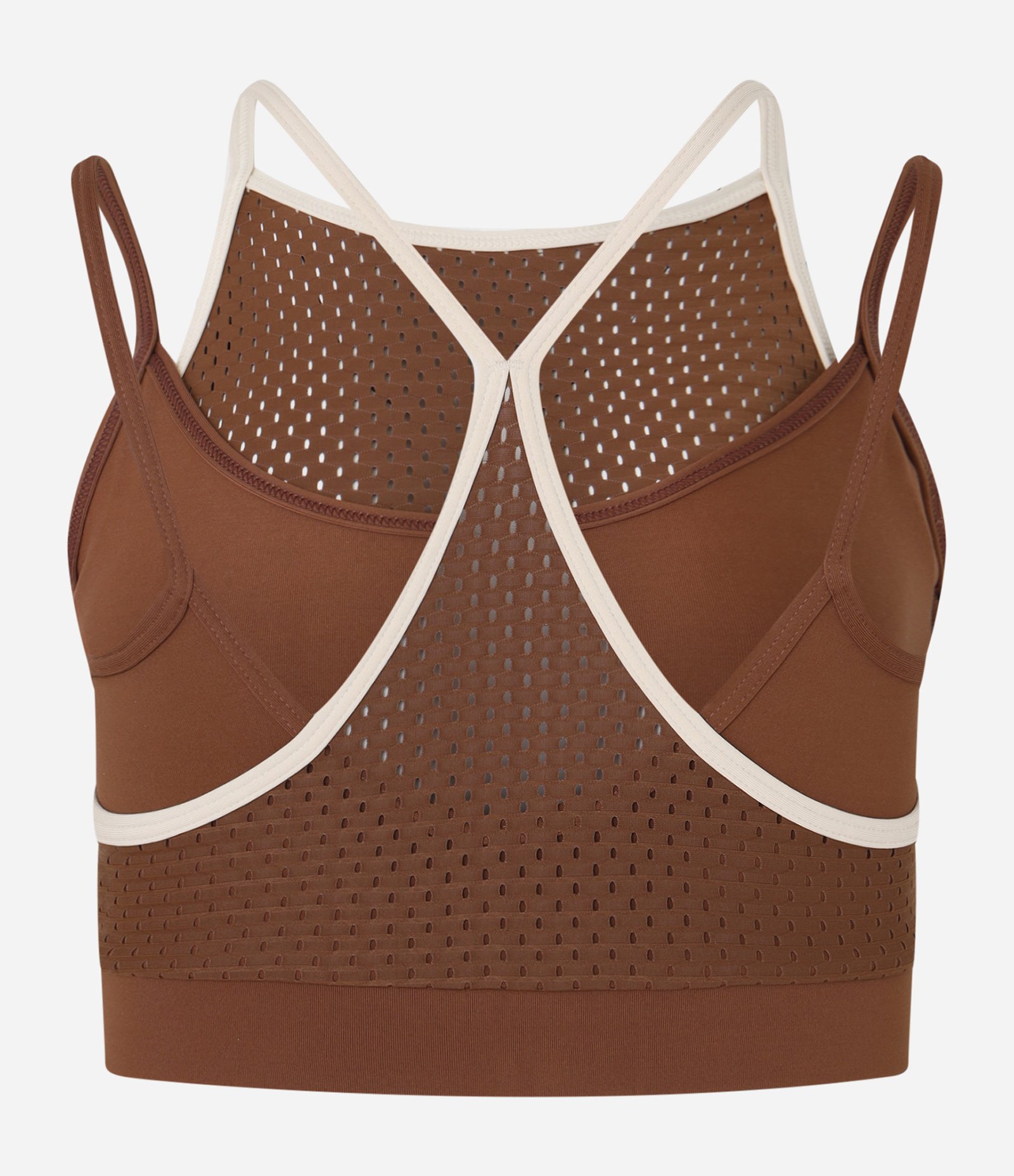 Top sem Bojo Esportivo em Microfibra Texturizada com Sobreposição Marrom 6