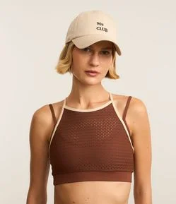 Top sem Bojo Esportivo em Microfibra Texturizada com Sobreposição