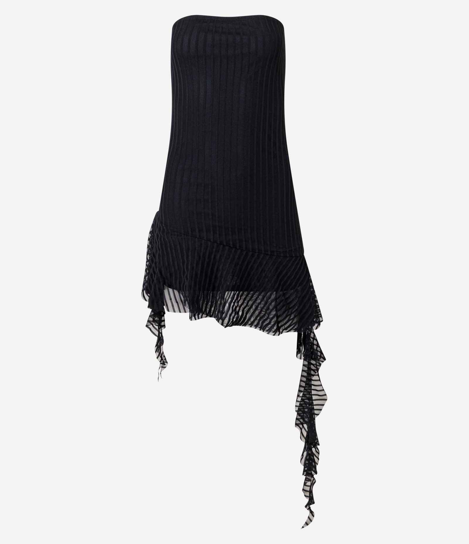 Vestido Curto em Tule Tomara que Caia com Babado na Barra Preto 5