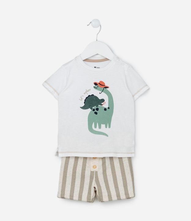 Conjunto Infantil com Estampa Dinos e Listras - Tam 0 a 18 meses