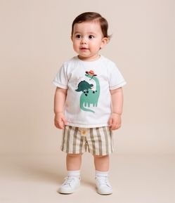 Conjunto Infantil com Estampa Dinos e Listras - Tam 0 a 18 meses