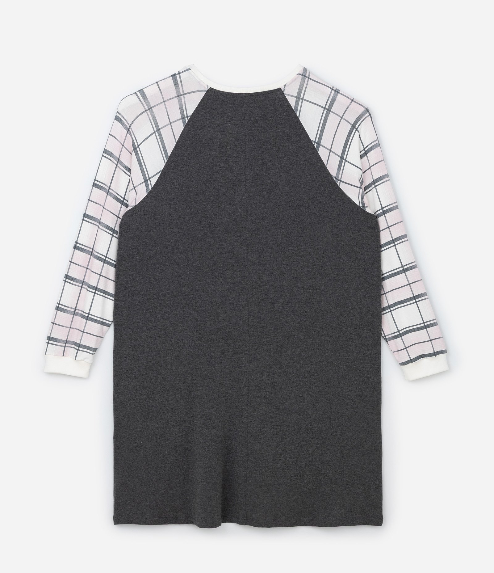 Camisola Raglan Xadrez e Estampa Lettering Curve & Plus Size Cinza 5