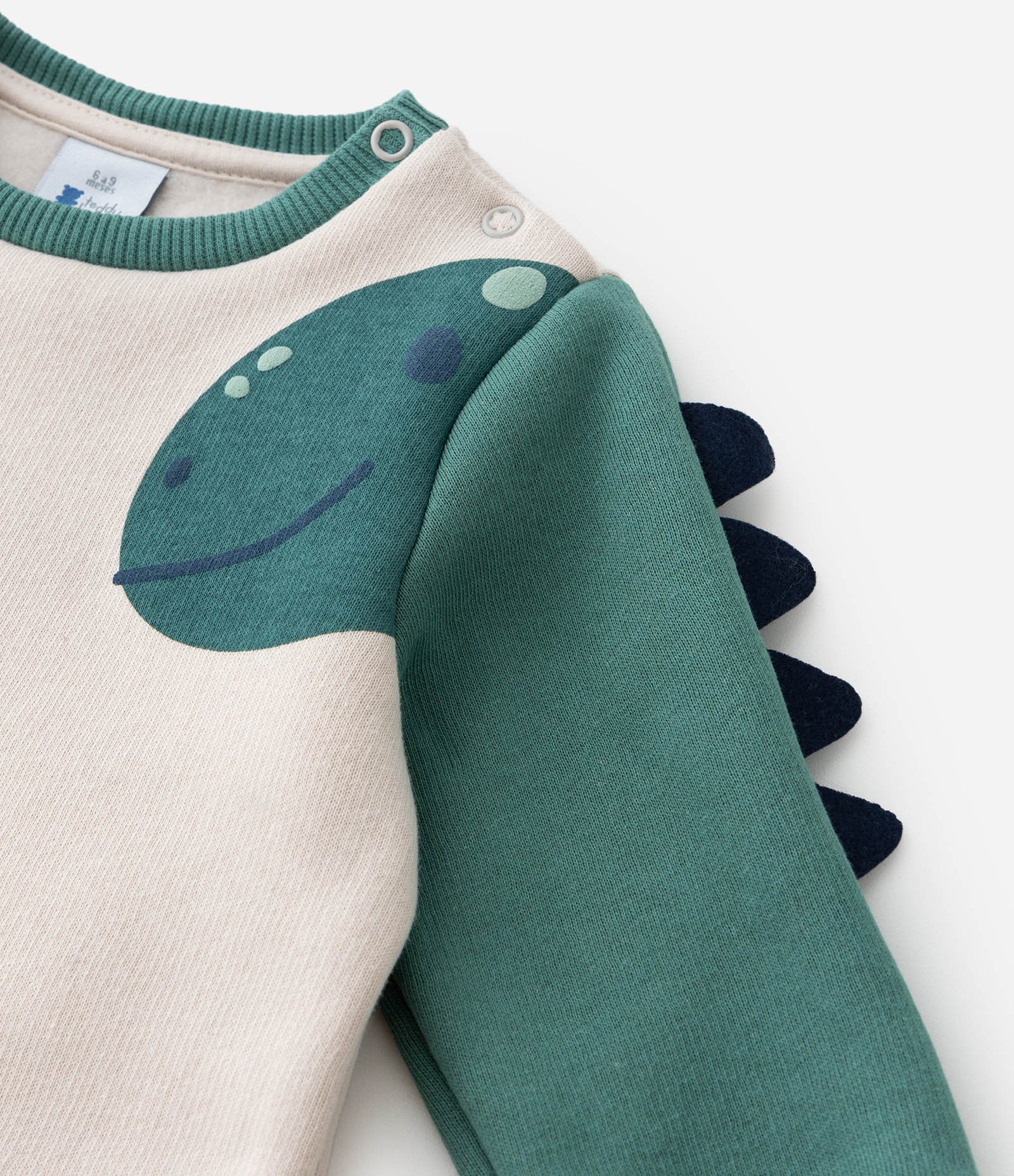 Conjunto Infantil com Estampa Interativa Dino - Tam 0 a 18 meses Verde/Bege 13