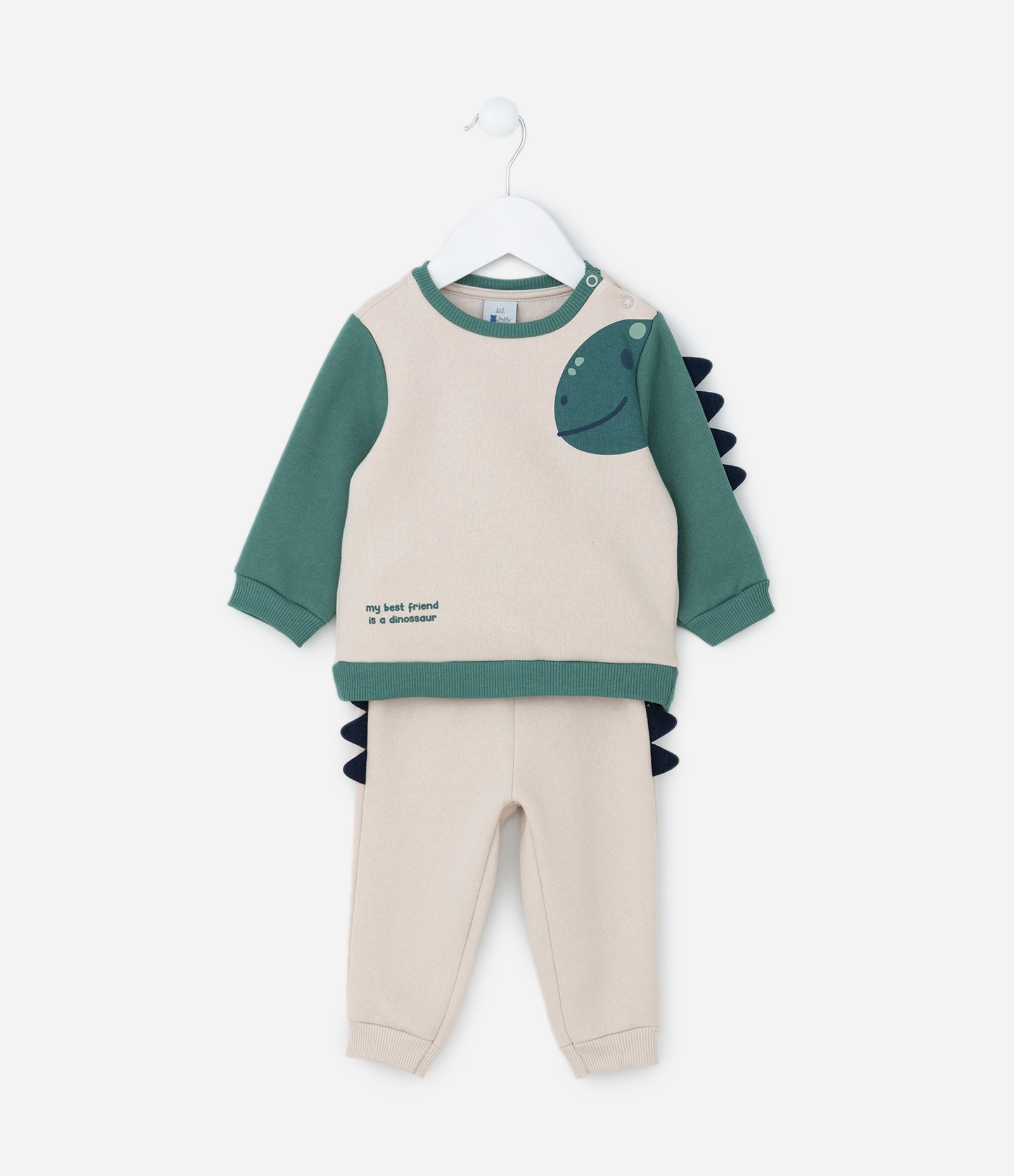 Conjunto Infantil com Estampa Interativa Dino - Tam 0 a 18 meses Verde/Bege 1