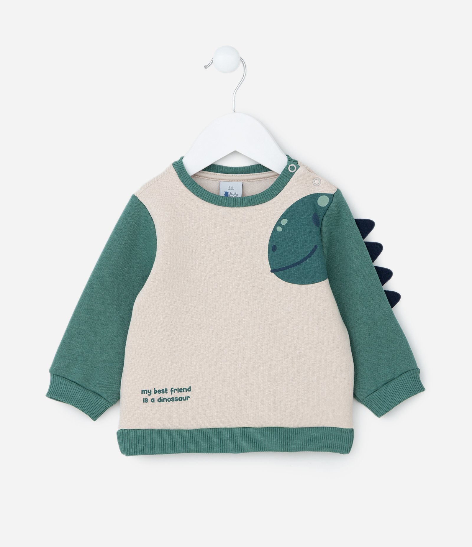 Conjunto Infantil com Estampa Interativa Dino - Tam 0 a 18 meses Verde/Bege 2
