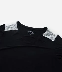 Pijama Longo com Renda Contrastante Curve & Plus Size