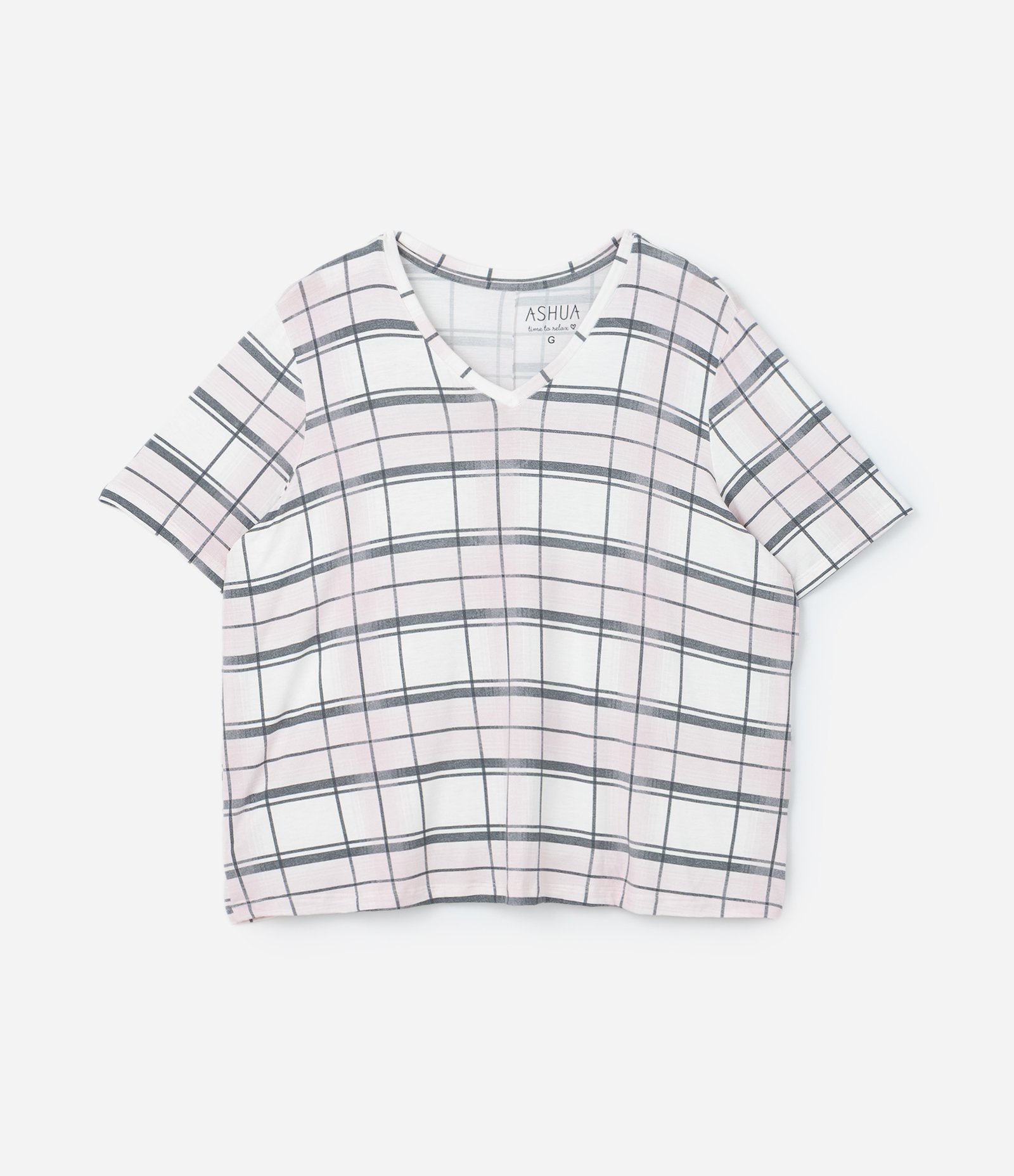 Pijama Curto em Viscolycra Xadrez Curve & Plus Size Cinza 5