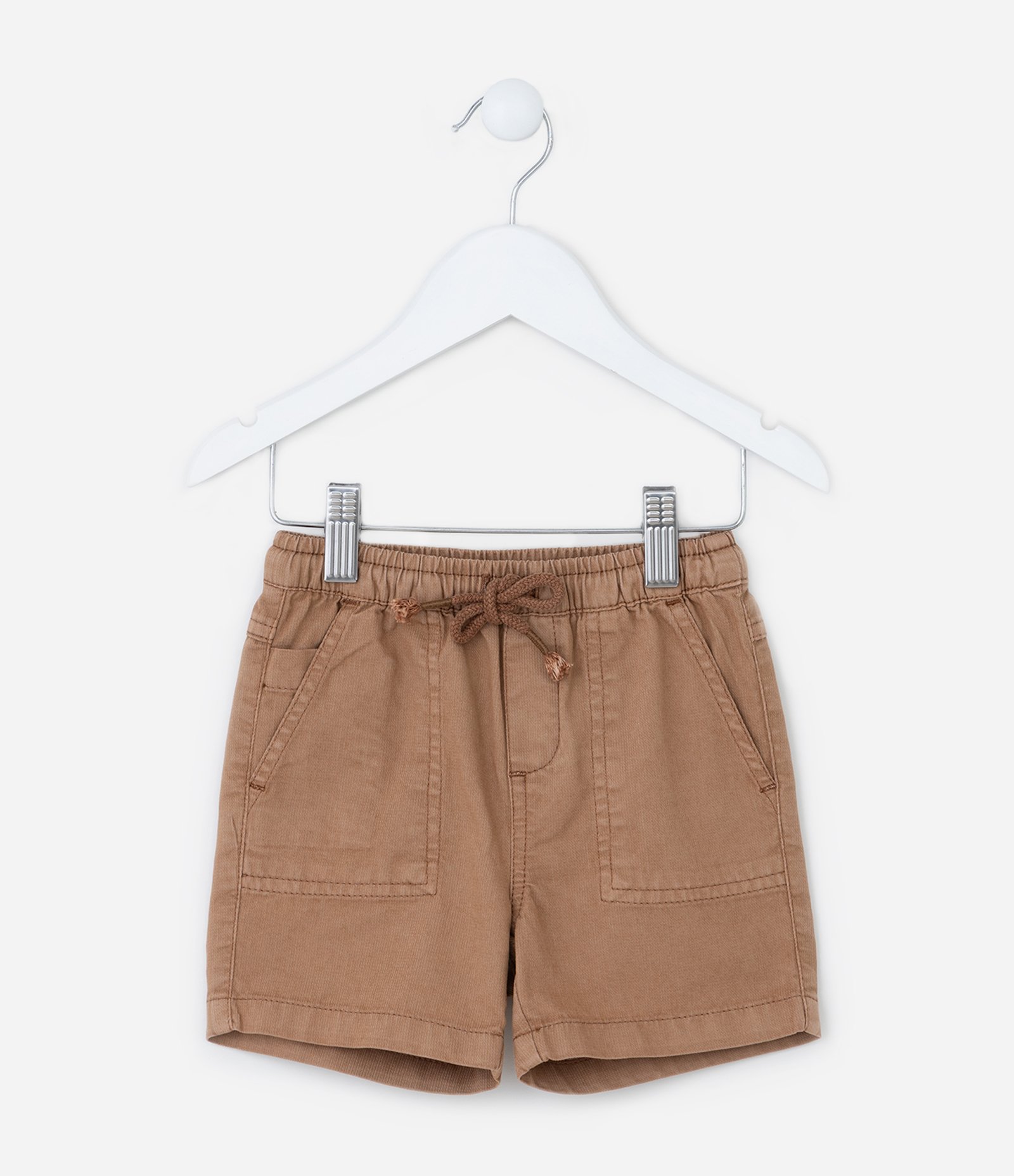 Bermuda Infantil com Bolsos e Amarração - Tam 1 a 6 Anos Marrom 1