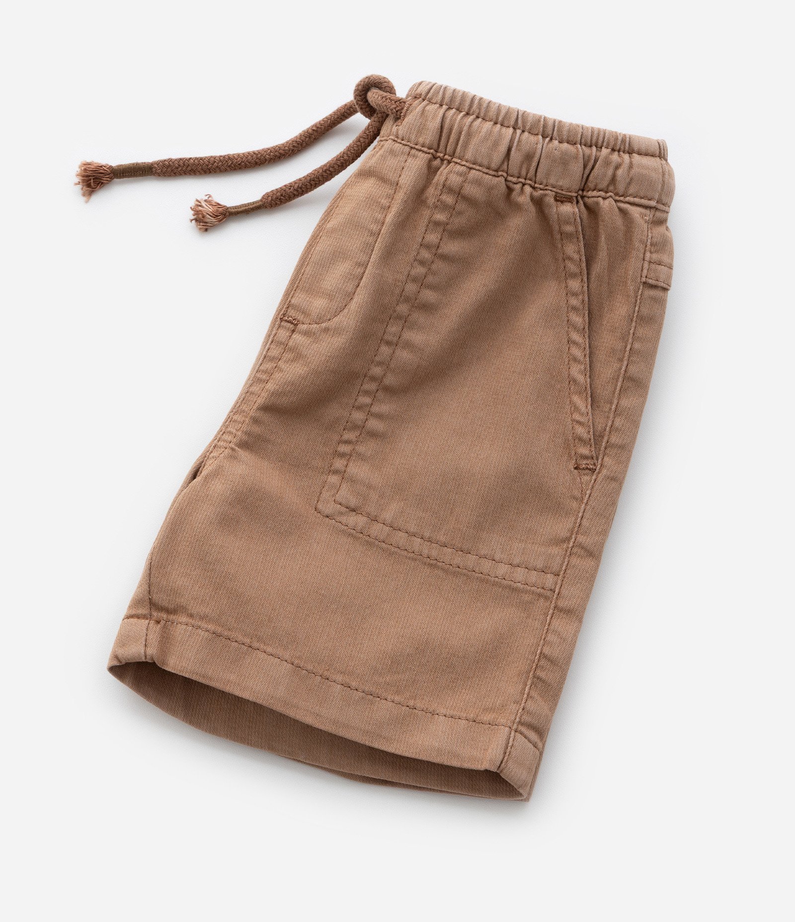 Bermuda Infantil com Bolsos e Amarração - Tam 1 a 6 Anos Marrom 5