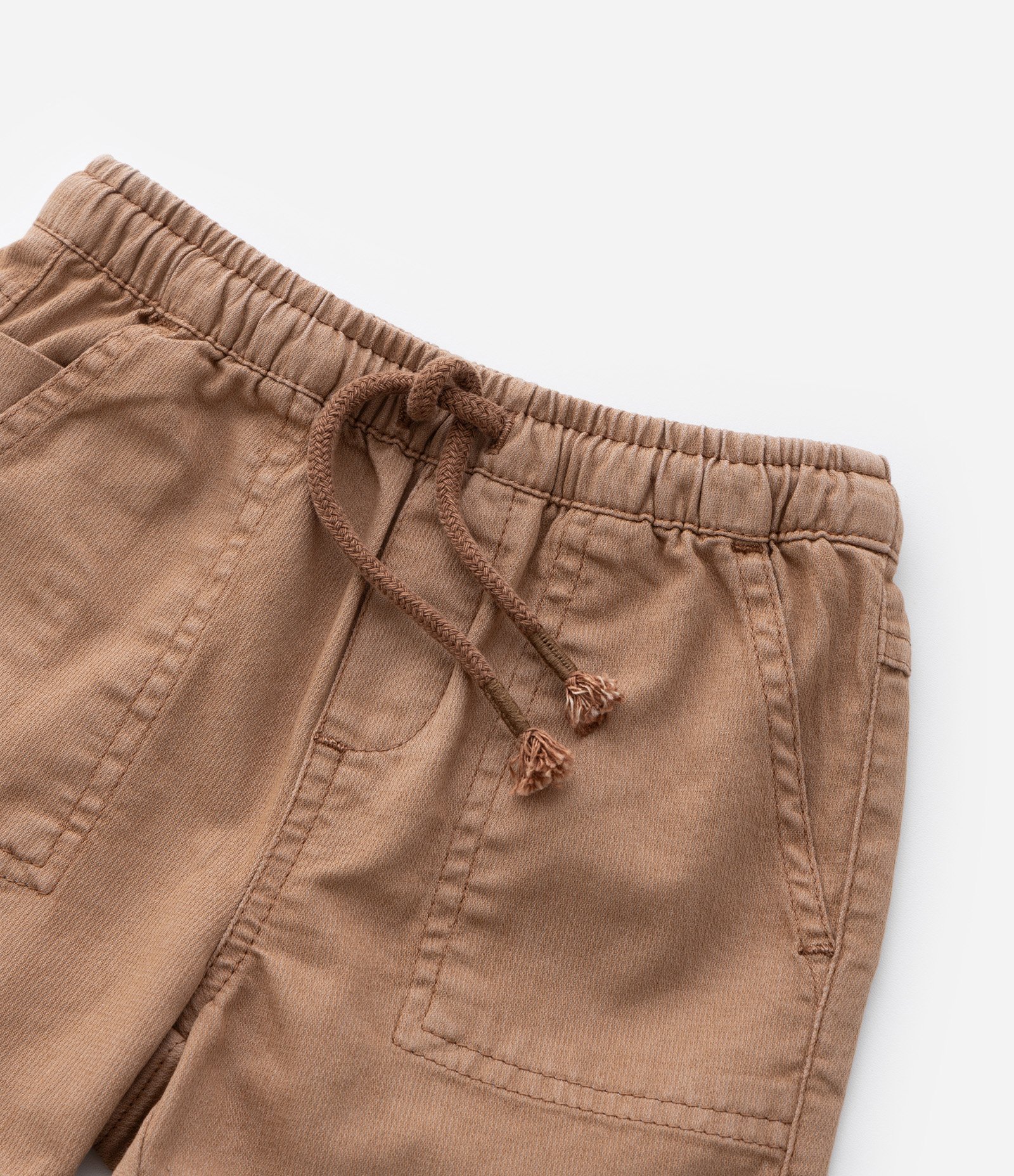 Bermuda Infantil com Bolsos e Amarração - Tam 1 a 6 Anos Marrom 6