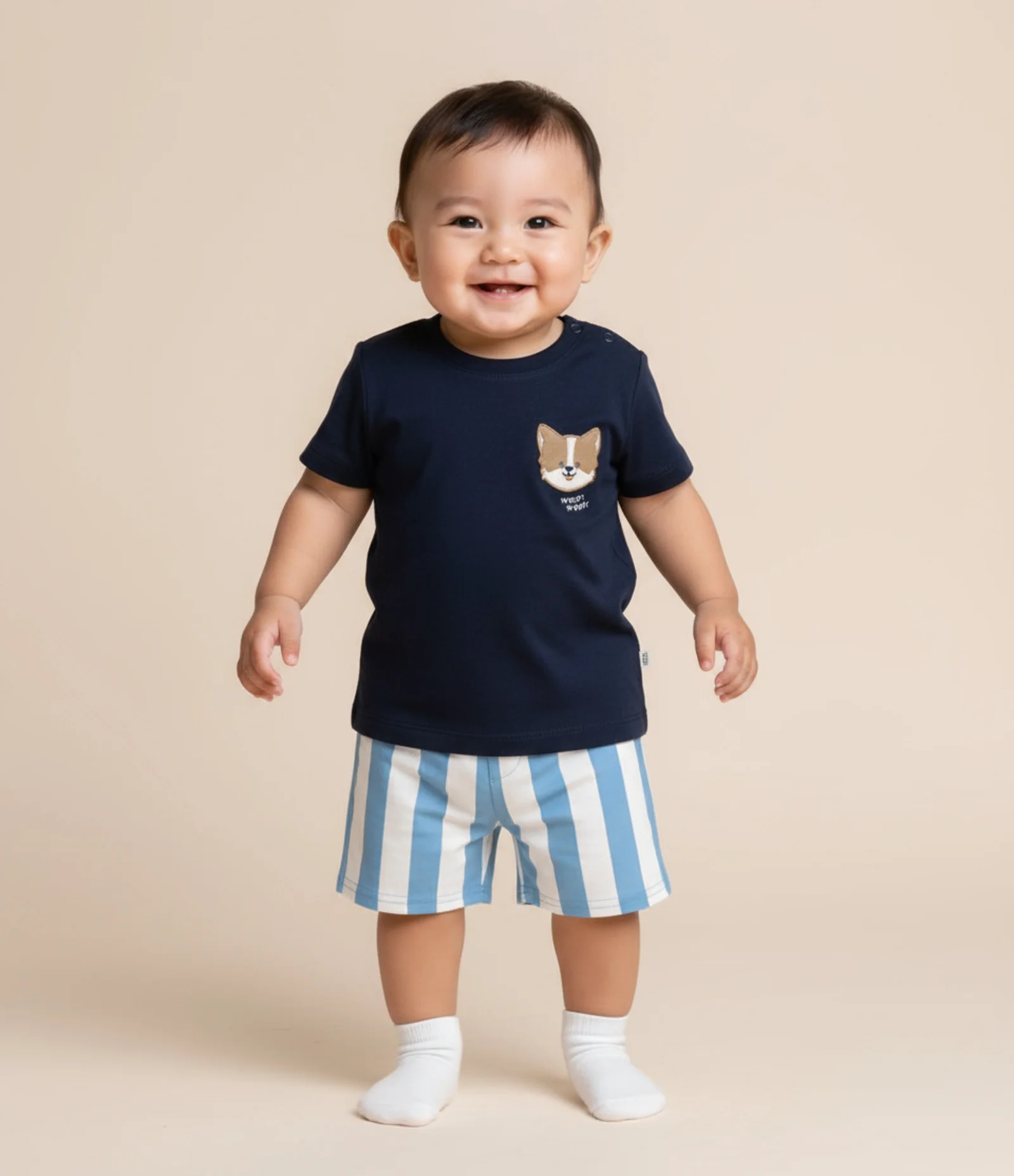 Conjunto Infantil com Estampa Cachorrinhos e Listras - Tam 3 a 18 meses Azul 1