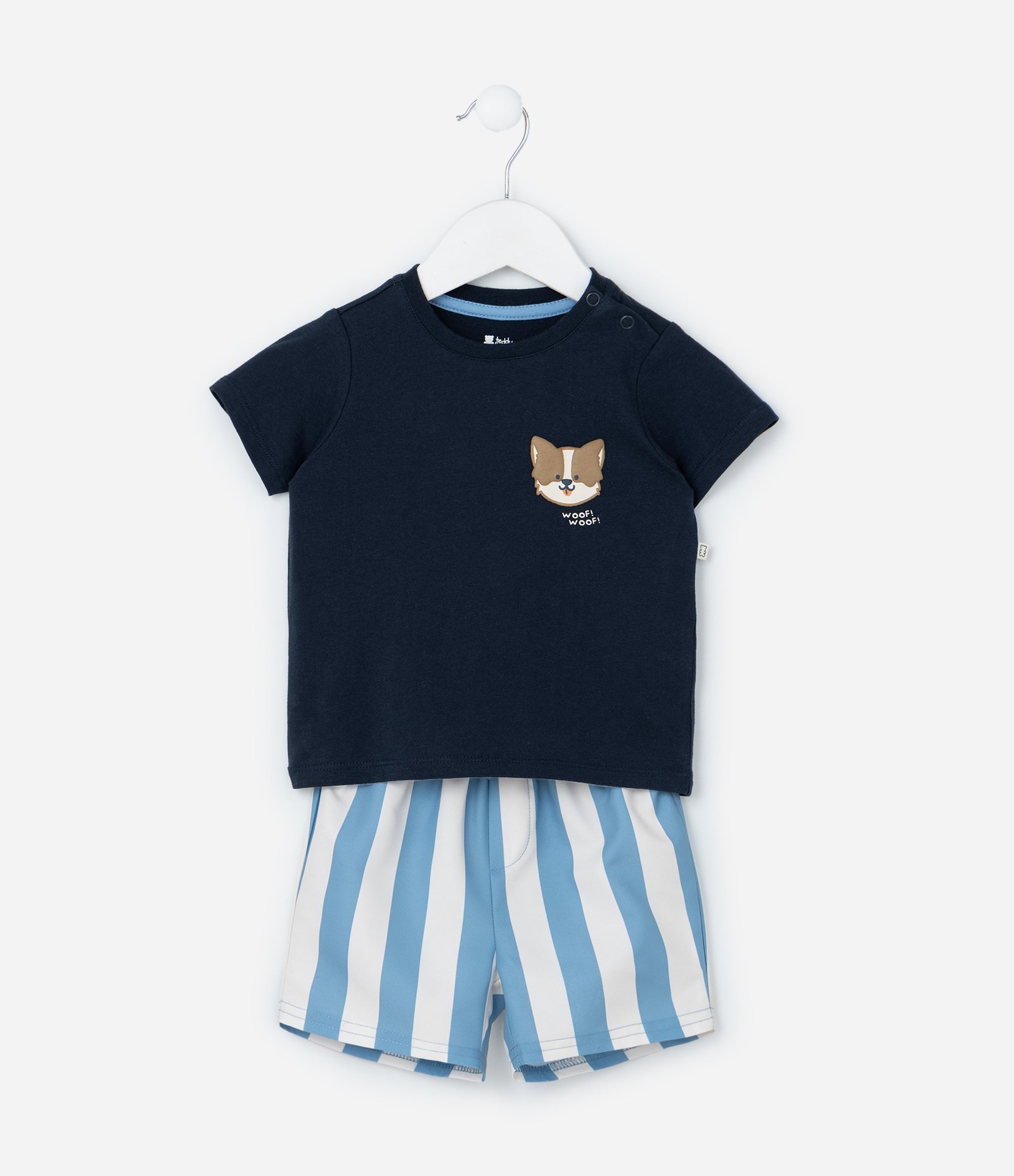 Conjunto Infantil com Estampa Cachorrinhos e Listras - Tam 3 a 18 meses Azul 2