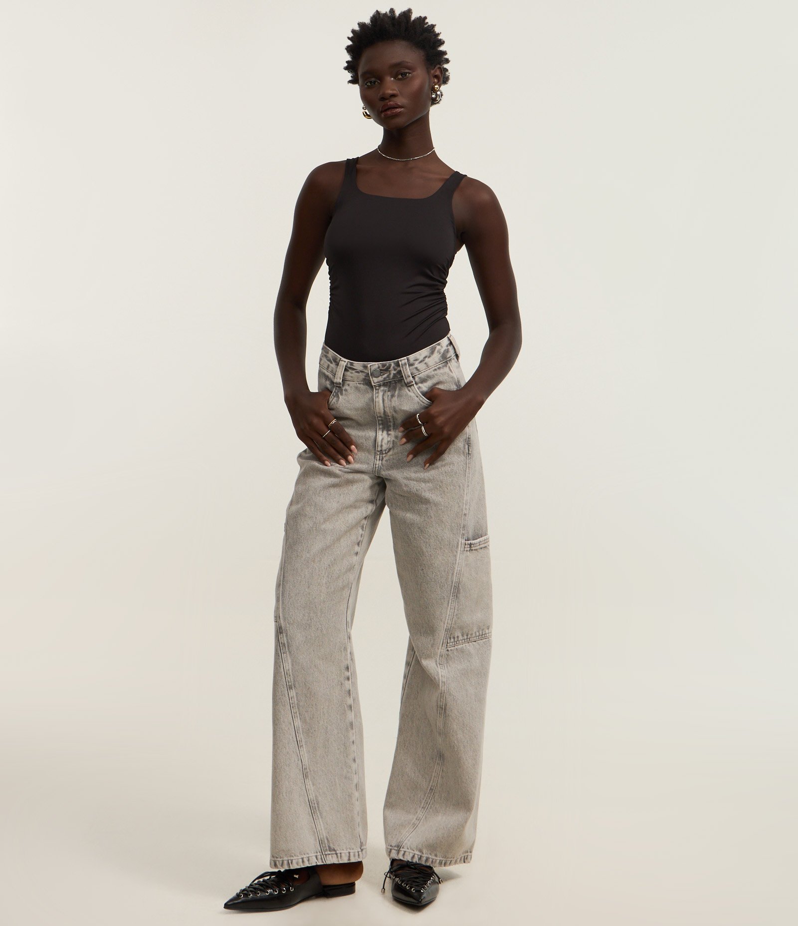 Body em Ribana com Decote Quadrado e Franzidos Preto 2