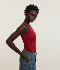 Body em Ribana com Decote Quadrado e Franzidos