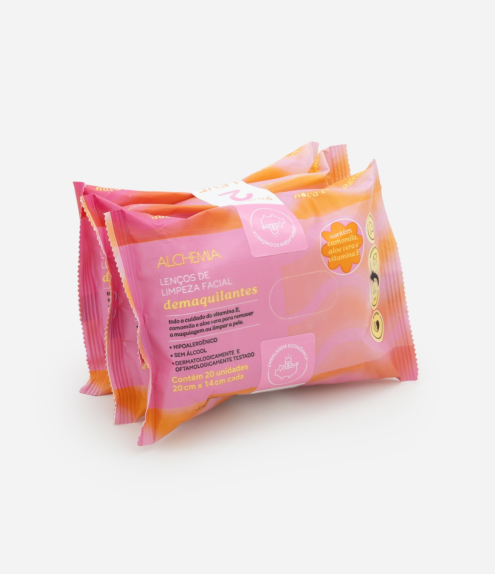 Kit Lenço de Limpeza Facial Demaquilantes Alchemia Pink Pague 2 Leve 3 KIT 1