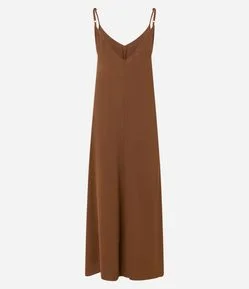 Vestido Long Midi em Crepe com Alcinhas