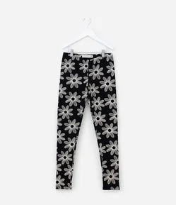 Calça Legging Infantil com Estampa Flores - Tam 5 a 14 Anos