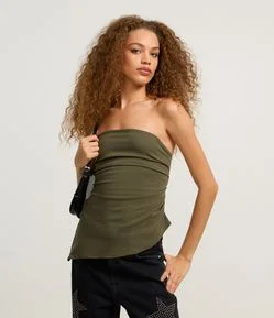 Blusa em Bengaline com Franzido e Barra Assimétrica