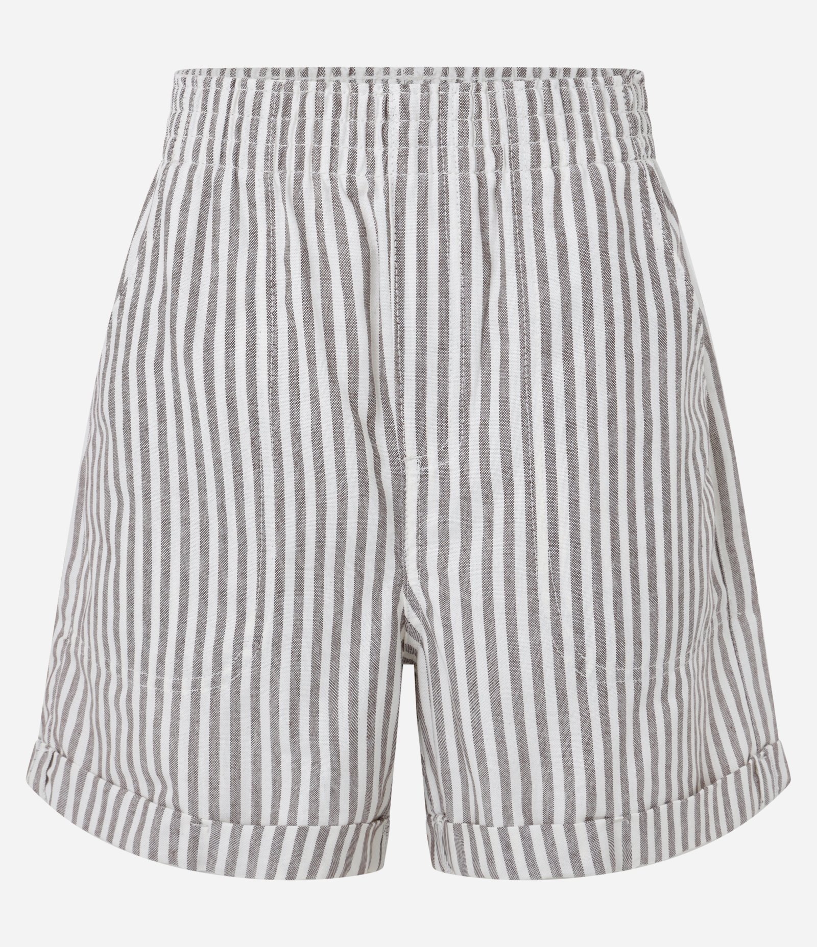 Short em Sarja com Listras em Fio Tinto e Barra Dobrada Marrom 5