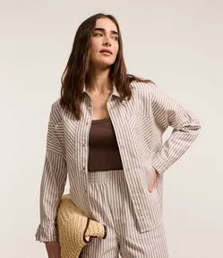 Camisa em Jeans Listrada com Cava Deslocada