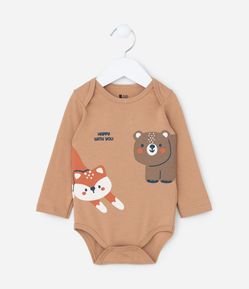 Body Infantil com Estampa Urso e Raposa - Tam 0 a 18 meses
