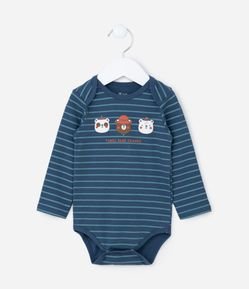 Body Infantil com Estampa Bichinhos e Listras - Tam 0 a 18 meses