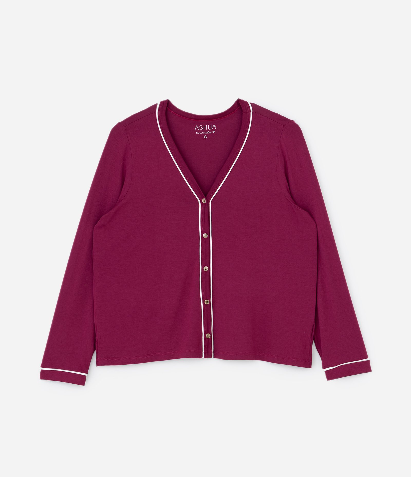 Pijama Longo Viscolycra Detalhes de Listras Curve & Plus Size Vinho 5