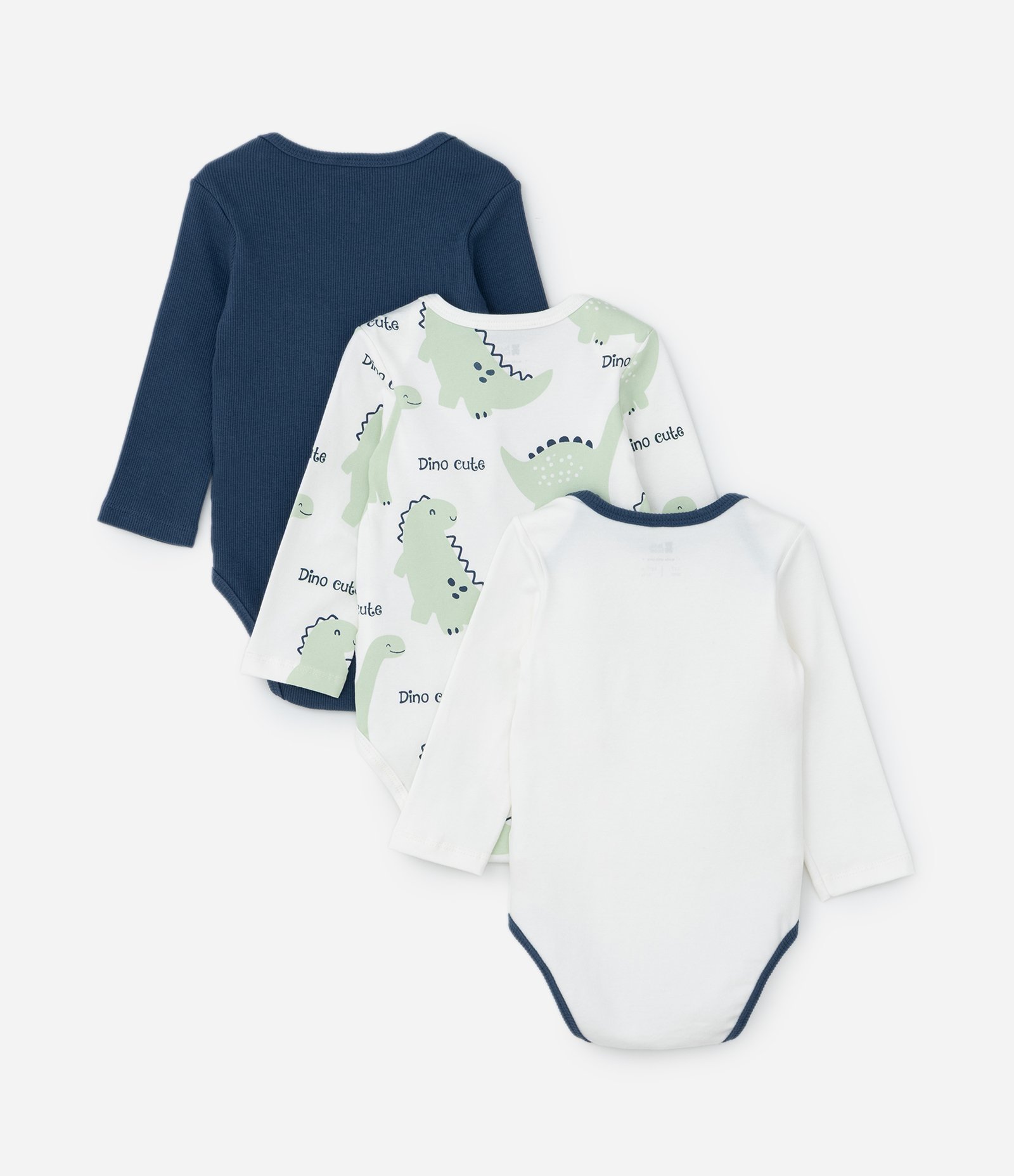 Kit 03 Bodies Infantis com Estampa Dinos - Tam 0 a 18 meses Azul 2