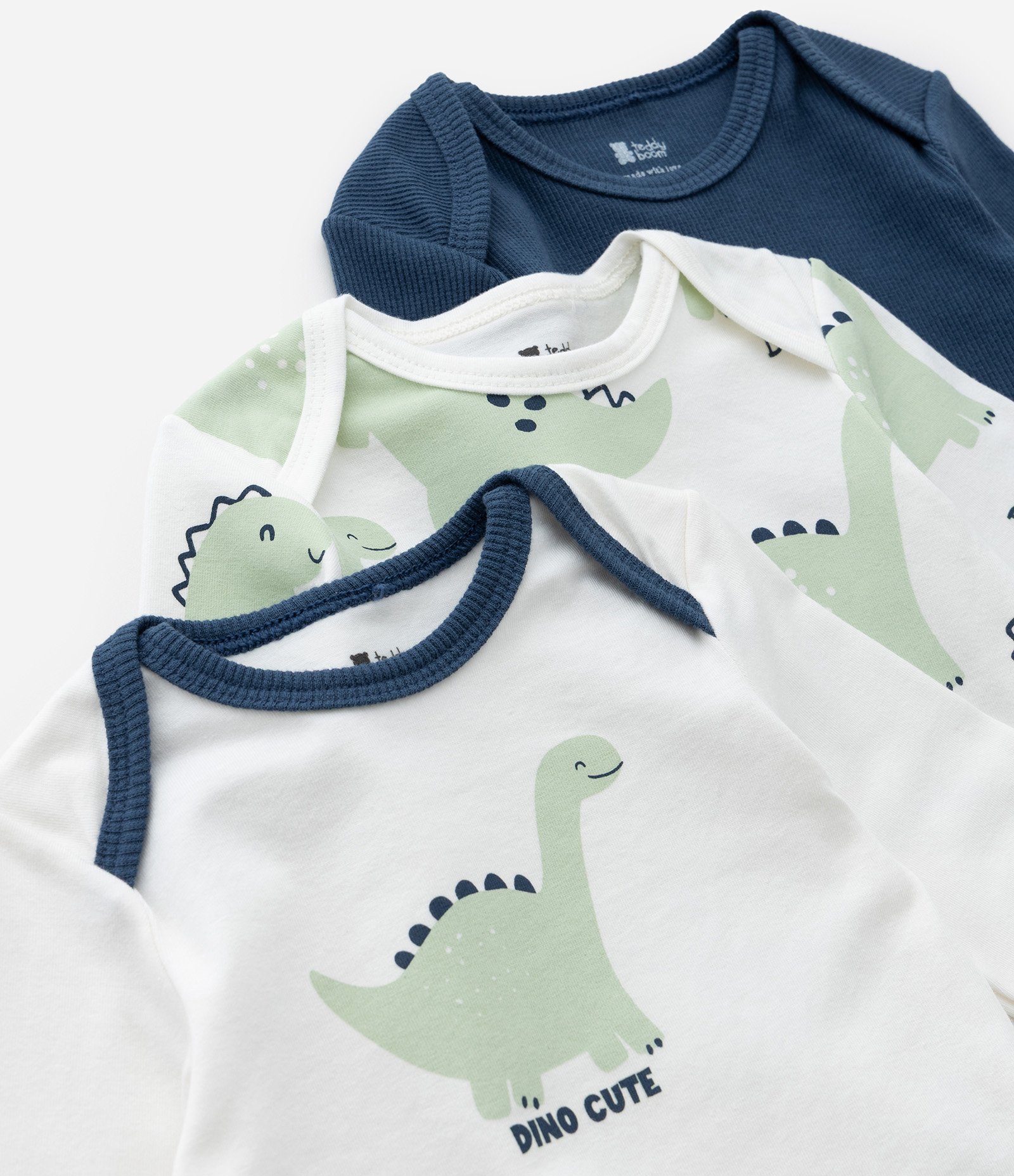 Kit 03 Bodies Infantis com Estampa Dinos - Tam 0 a 18 meses Azul 7