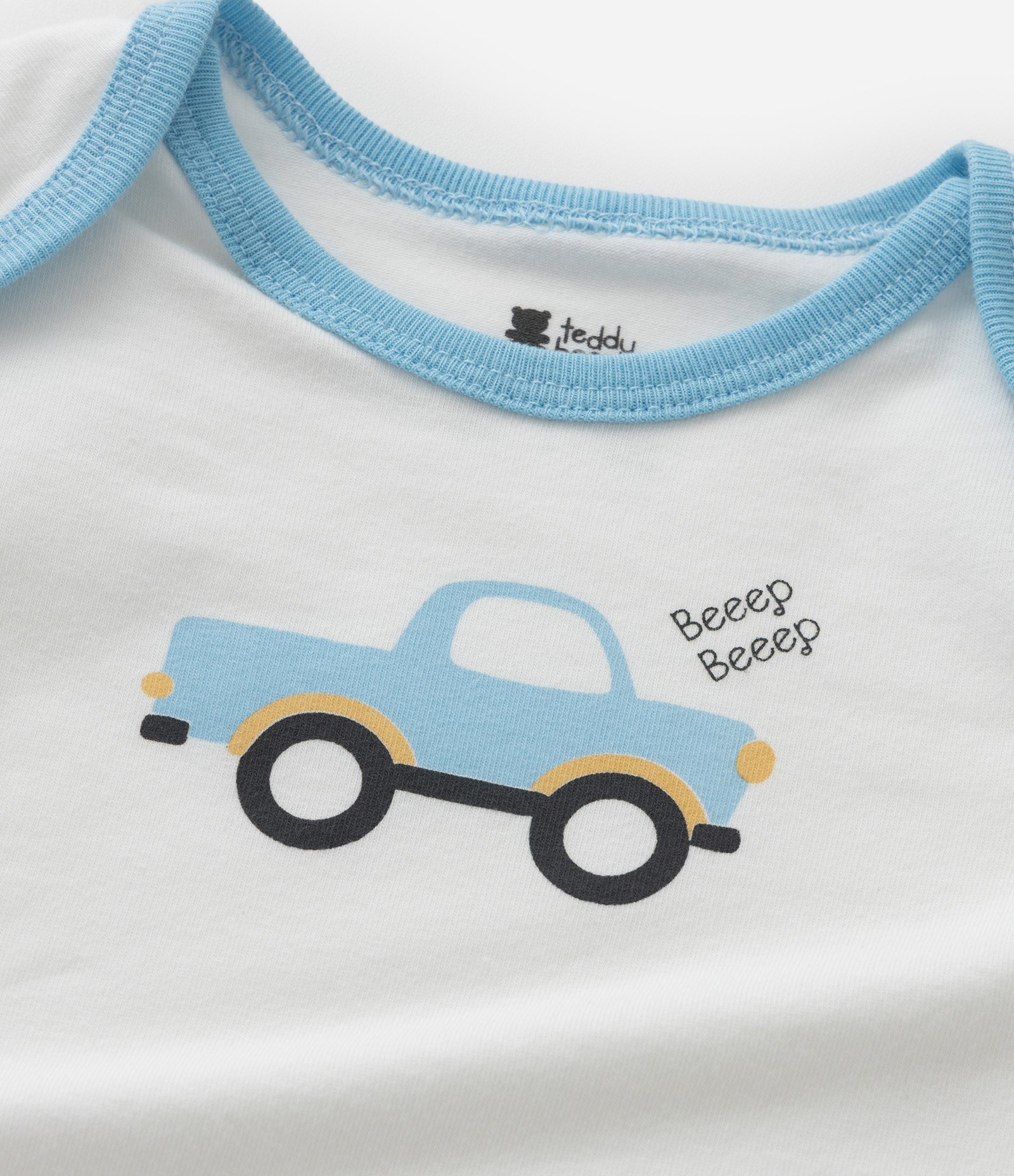 Kit 03 Bodies Infantis com Estampa Carrinhos - Tam 0 a 18 meses Azul/Branco 5