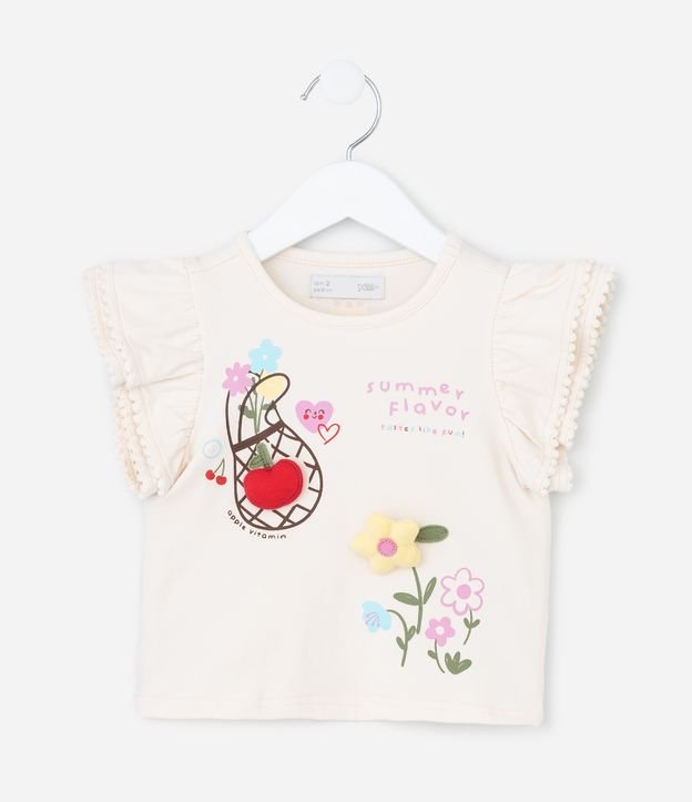 Blusa Infantil com Estampa Interativa e Pompons - Tam 1 a 6 Anos