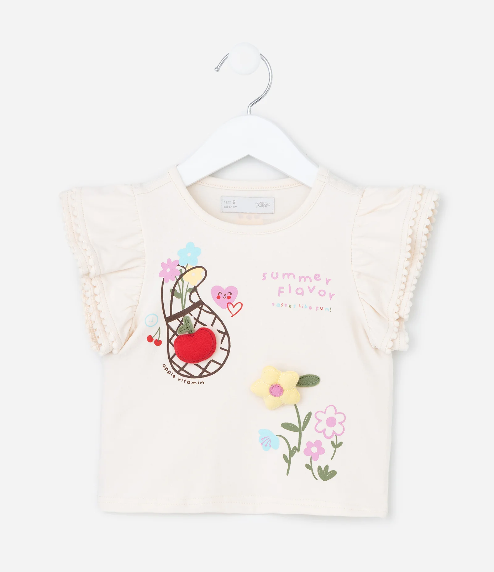Blusa Infantil com Estampa Interativa e Pompons - Tam 1 a 6 Anos Bege 2